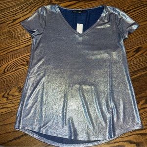 NWT (White House Black Market) Blue Silver V Neck Top